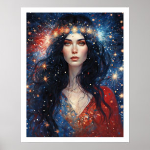 Independence Day July Woman Fireworks Art Deco Poster