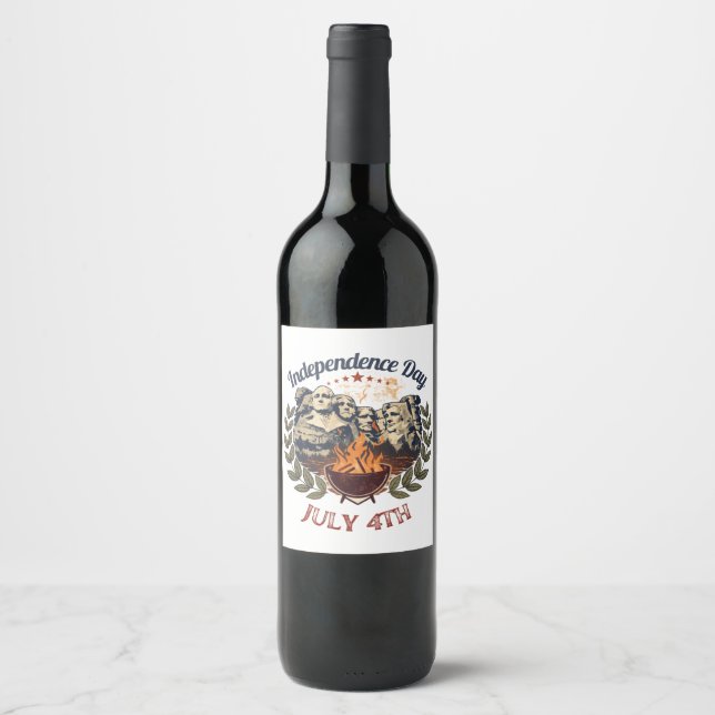 Independence Day Mount Rushmore July 4th Wine Label (Front)