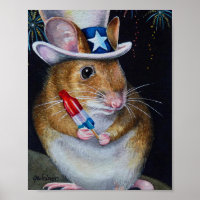 Independence Day Mouse No. 2 Watercolor Art 8x10