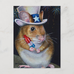 Independence Day Mouse No. 2 Watercolor Art Postcard