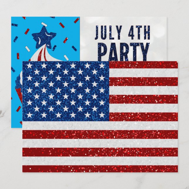 Independence Day Party July 4 Glitter Invitation (Front/Back)