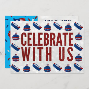 Independence Day Picnic July 4 Glitter Invitation