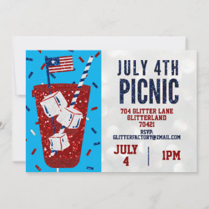 Independence Day Picnic July 4 Glitter Invitation