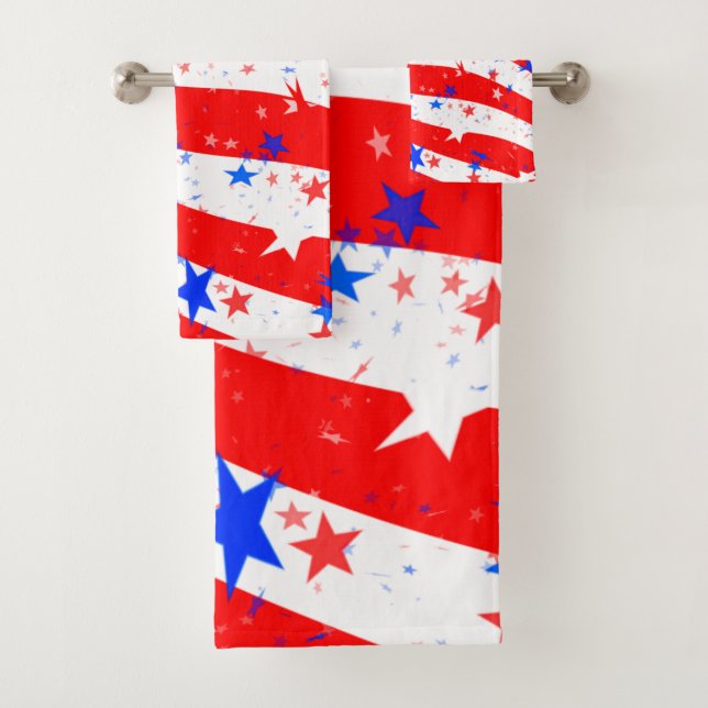 Independence Day Random Stars & Stripes Pattern Bath Towel Set (Insitu)