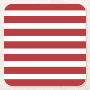 Independence Day Red and White Stripes Square Paper Coaster