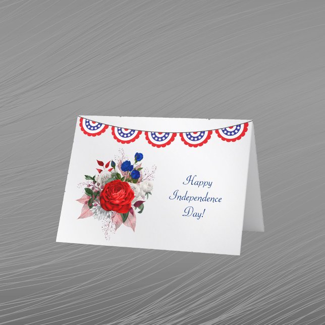 Independence Day Red White Blue Patriotic Floral Holiday Card (Creator Uploaded)
