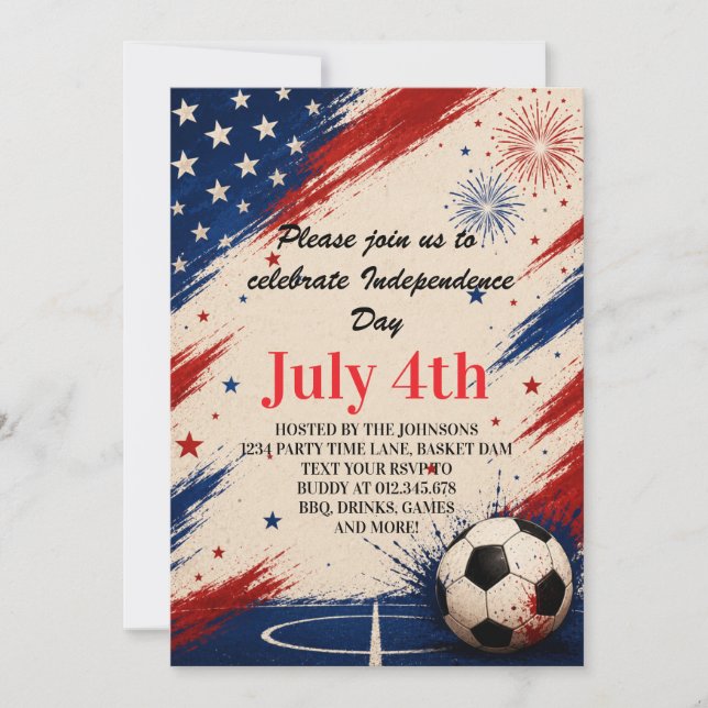 Independence Day Soccer Background Art Invitation (Front)