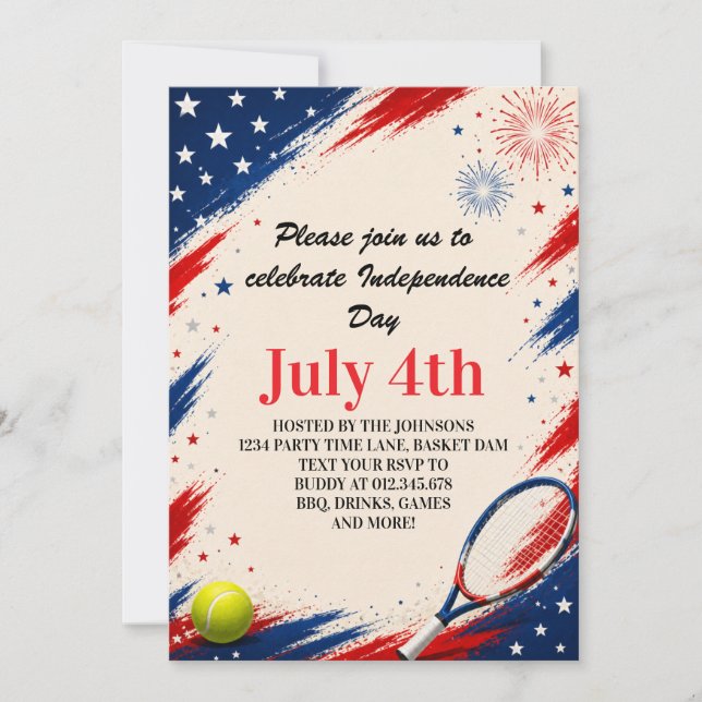 Independence Day Tennis Background Art Invitation (Front)