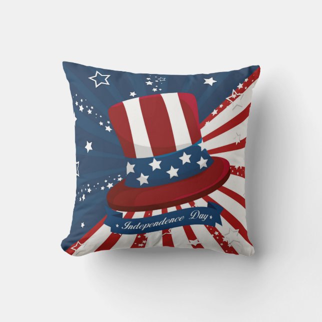 Independence Day Top Hat Stars and Stripes  Cushion (Front)