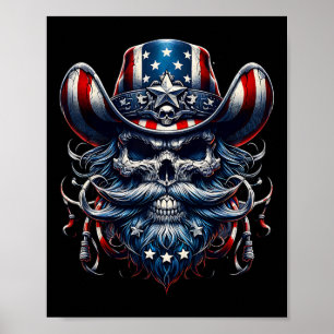 Independence Day Usa Patriot Bearded Skull! 4th Of Poster