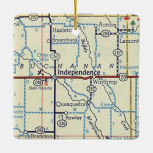 Independence Iowa Vintage Map Ceramic Ornament