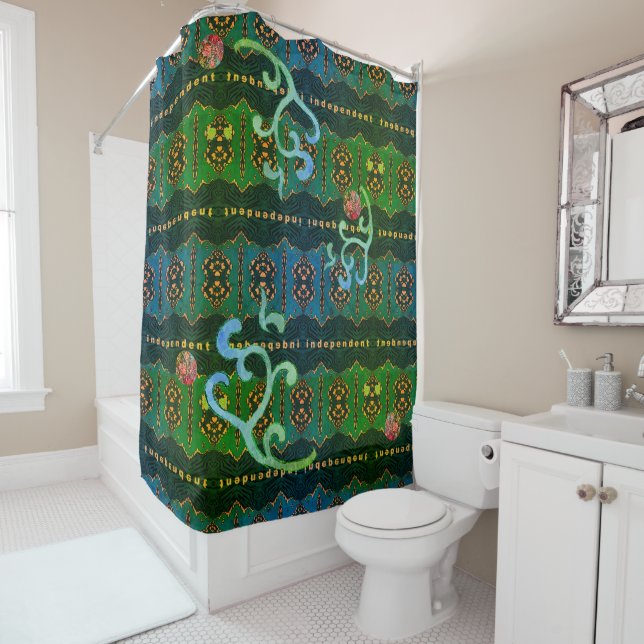 Independent and Elegant in Green Shower Curtain (In Situ)