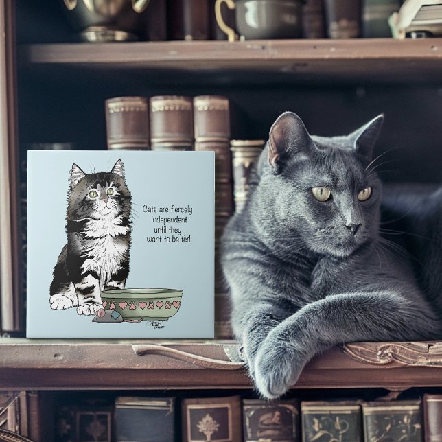 Independent Grey Tabby Blue Cute Funny Cat Ceramic Tile (Creator Uploaded)