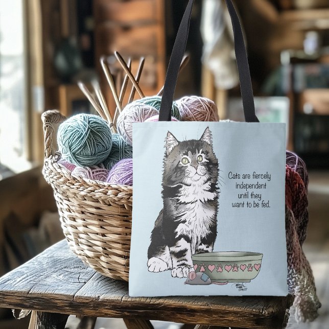 Independent Grey Tabby Blue Cute Funny Cat Tote Bag (Creator Uploaded)