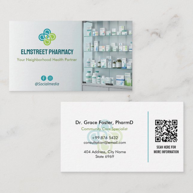 Independent Pharmacy | Modern Minimalist Barcode Business Card (Front/Back)