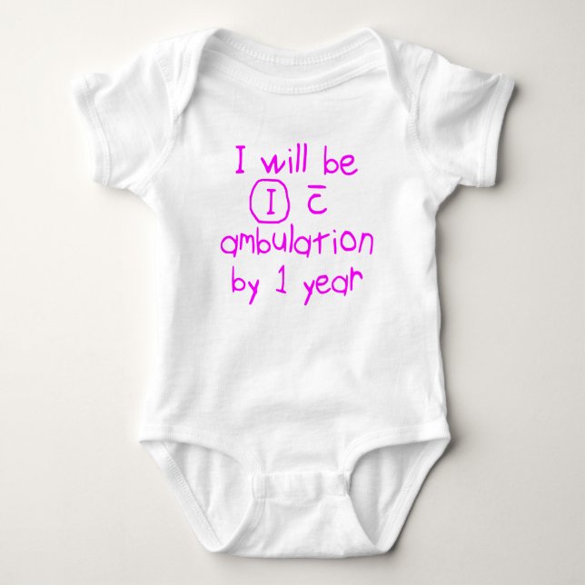 independent with ambulation pink handwriting PT Baby Bodysuit (Front)