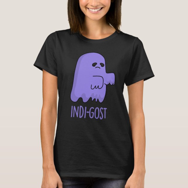 Indi-gost Funny Halloween Indigo Ghost Pun Dark BG T-Shirt (Front)