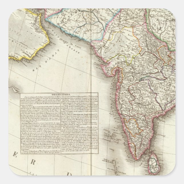 India and Asia Engraved Map Square Sticker (Front)