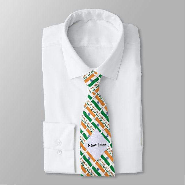 India and Indian Flag Tiled with Your Name Tie (Tied)