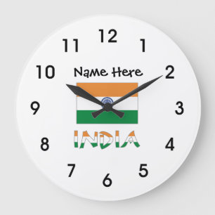 India and Indian Flag with Your Name Large Clock