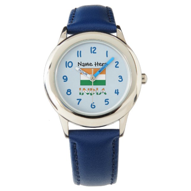 India and Indian Flag with Your Name Watch (Front)