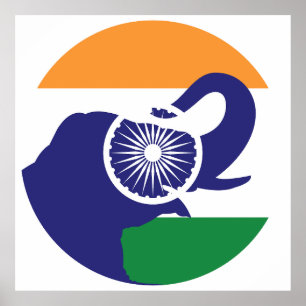 India Asian elephant Indian National Animal Flag Poster
