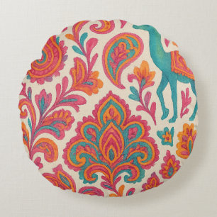 india bohemian colourful gypsy style watercolor round cushion