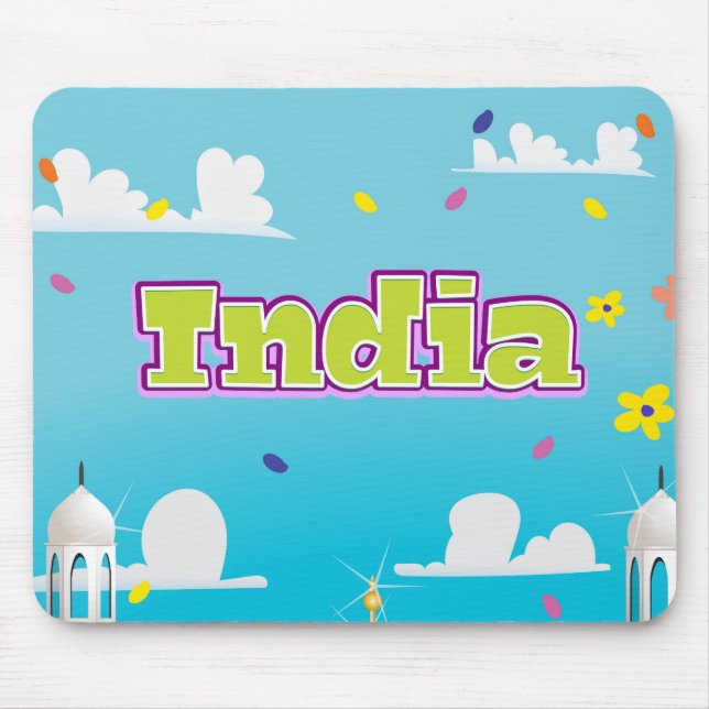 India Cartoon Travel print. Mouse Pad (Front)