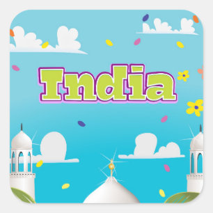 India Cartoon Travel print. Square Sticker