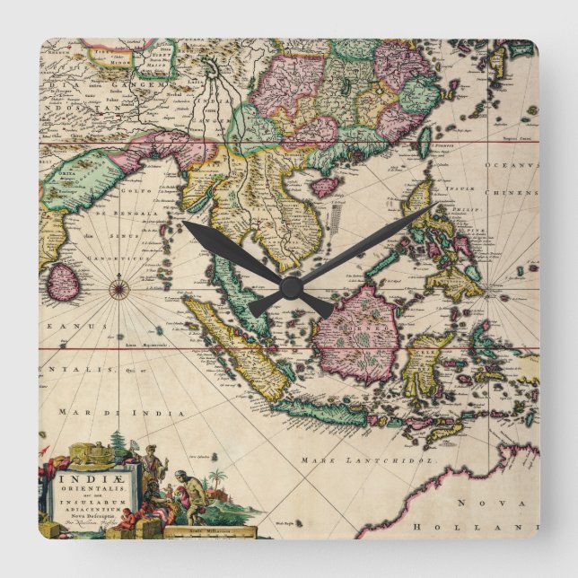 India & Ceylon to Australia Square Wall Clock (Front)