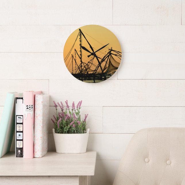 India - Chinese fishing nets, fort kochi Large Clock (Reading Room)