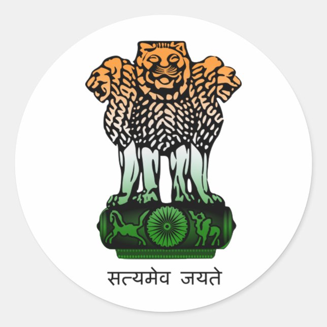 India Coat of Arms Flag Classic Round Sticker (Front)