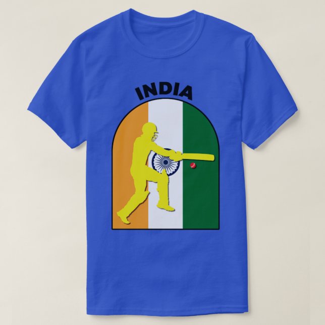 India Cricket Batsman India Flag  T-Shirt (Design Front)