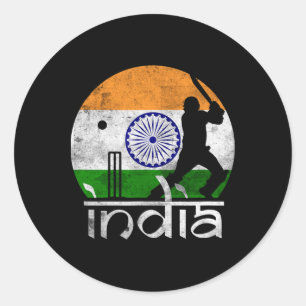India Cricket Indian Flag Cricketer Men Women Kids Classic Round Sticker