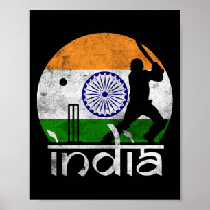 India Cricket Indian Flag Cricketer Men Women Kids Poster