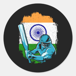 India Cricket Player Indian Flag Cricket Fan Classic Round Sticker