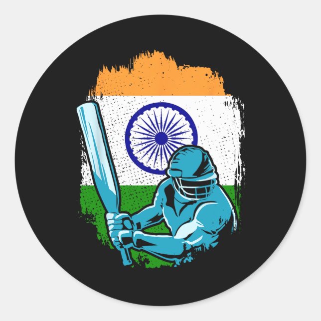 India Cricket Player Indian Flag Cricket Fan  Classic Round Sticker (Front)