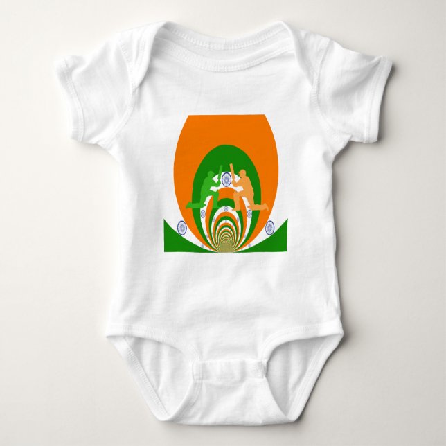 India Cricket Spirit Abstract Design Baby Bodysuit (Front)