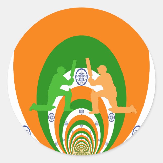 India Cricket Spirit Abstract Design Classic Round Sticker (Front)
