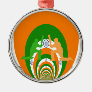 India Cricket Spirit Abstract Design Metal Ornament