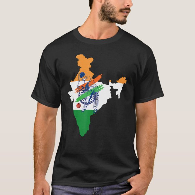 India Cricket Team India Map Indian Flag Cricket F T-Shirt (Front)