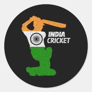 India Cricket Tsman Boundary Shot With Indian Flag Classic Round Sticker