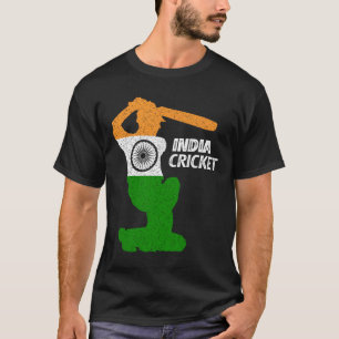 India Cricket Tsman Boundary Shot With Indian Flag T-Shirt