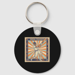 India Cricket Vintage Stamp Retro Sports Postage Key Ring