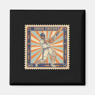 India Cricket Vintage Stamp Retro Sports Postage Magnet