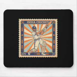 India Cricket Vintage Stamp Retro Sports Postage Mouse Pad