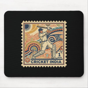 India Cricket Vintage Stamp Rupee With Paisley Art Mouse Pad