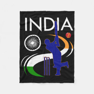 India Cricket With Indian Flag Brush Stroke Ashoka Fleece Blanket
