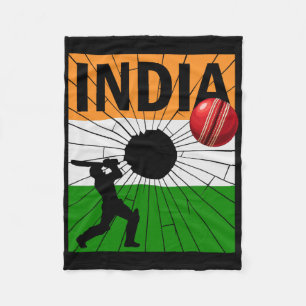 India Cricket With Indian Flag Brush Stroke Ashoka Fleece Blanket