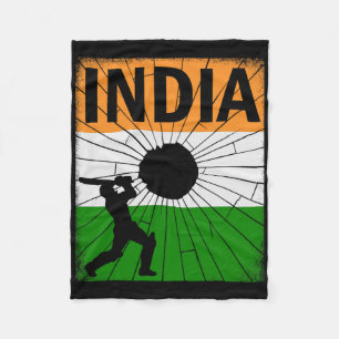 India Cricket With Indian Flag Brush Stroke Ashoka Fleece Blanket